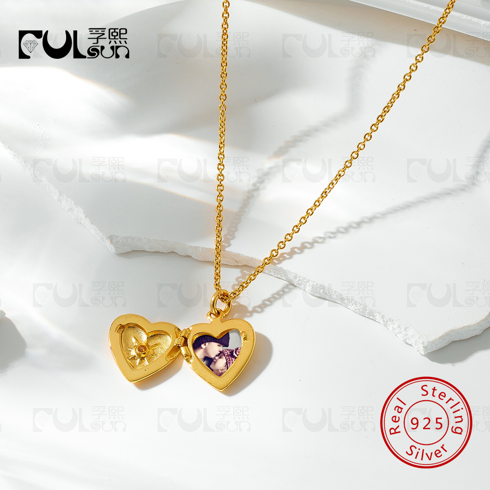 Heart Locket Necklace Photo - 925 Sterling Silver 14K Gold Plated