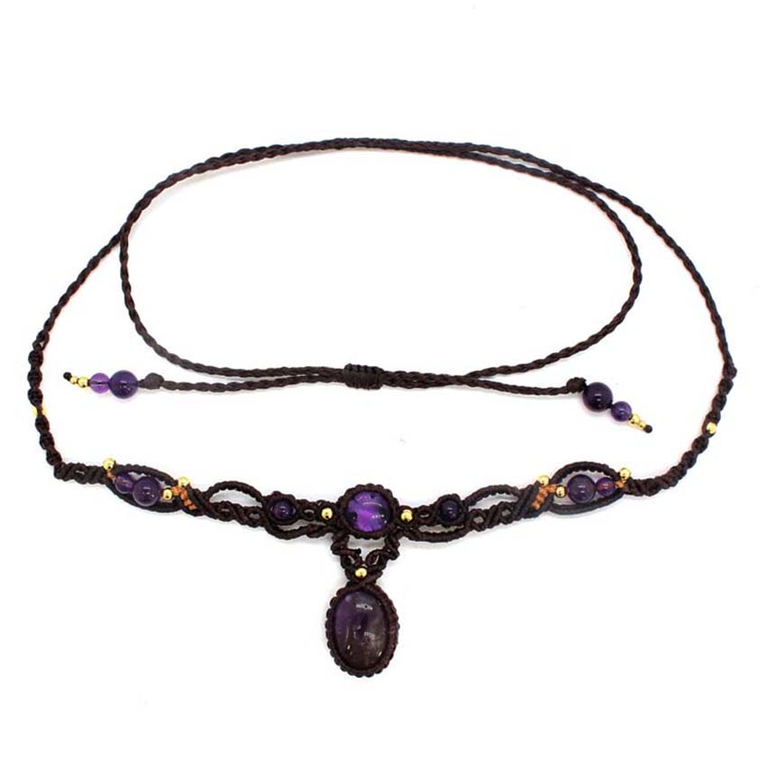 Crystal Pendant Necklace Natural Stone - Crystal Braided Macrame Stone Pendant Necklace