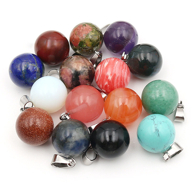 Crystal Pendant Necklace Natural Stone - 20pcs/ Bag 14mm Natural Stone round