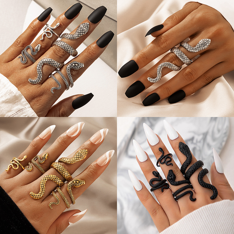Vintage Punk Knuckle Rings Set - Punk Snake Shaped Knuckle Rings Set