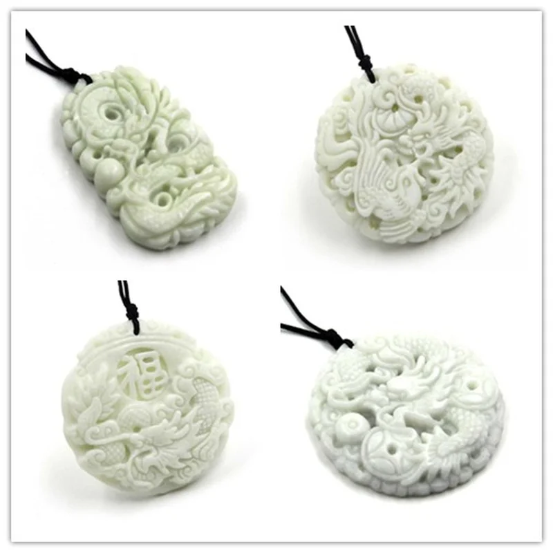 Natural White jade Dragon Phoe - Necklaces 评论和价格