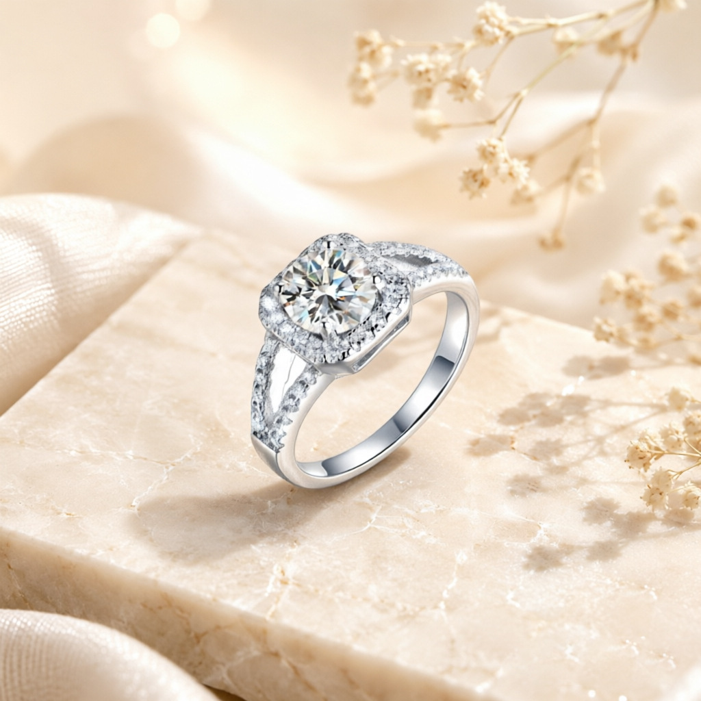 Hot selling 100% S925 silver s - Moissanite Engagement Ring 1 Carat 评论和价格