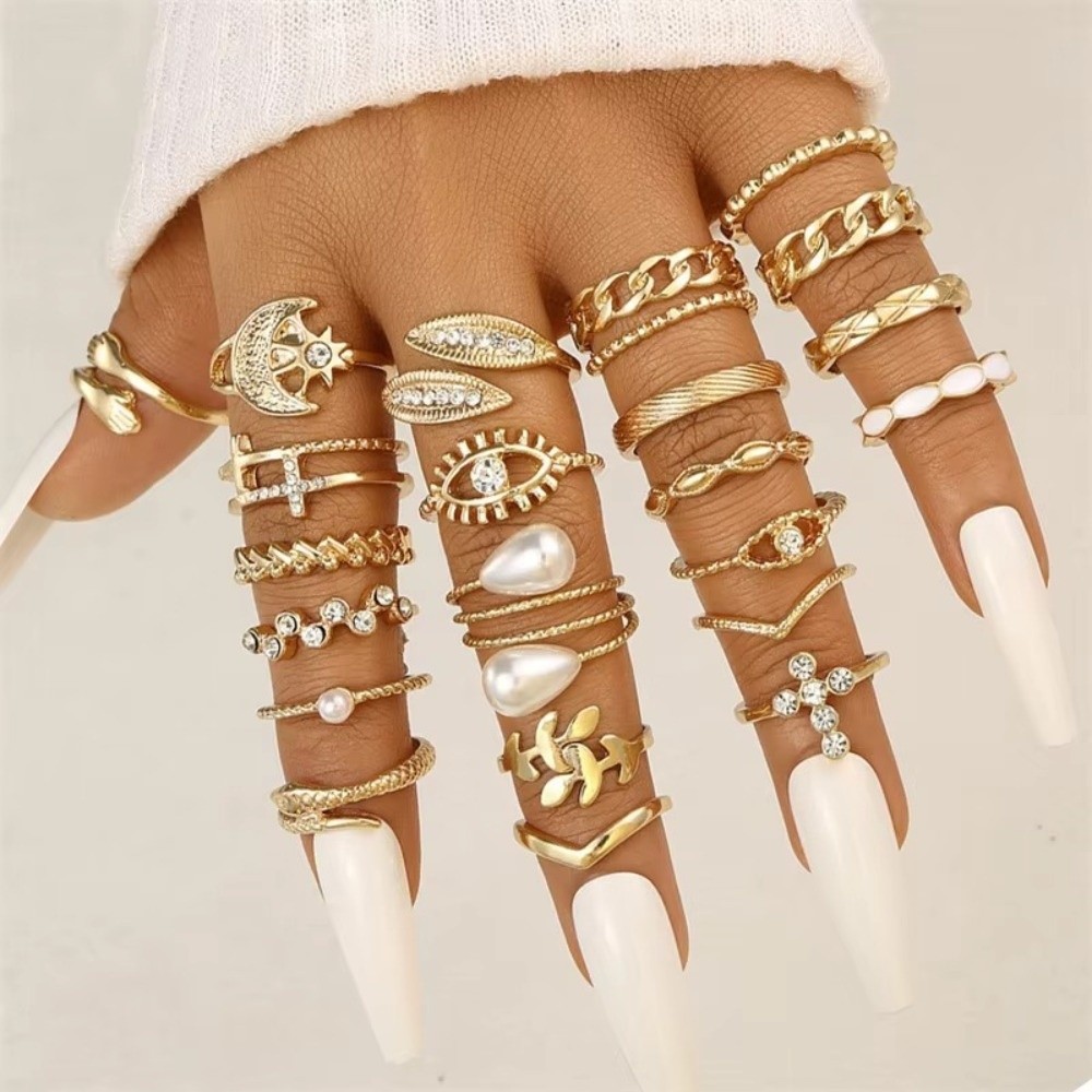23 Pcs/Set Vintage Punk Ring S - Vintage Punk Knuckle Rings Set 评论和价格