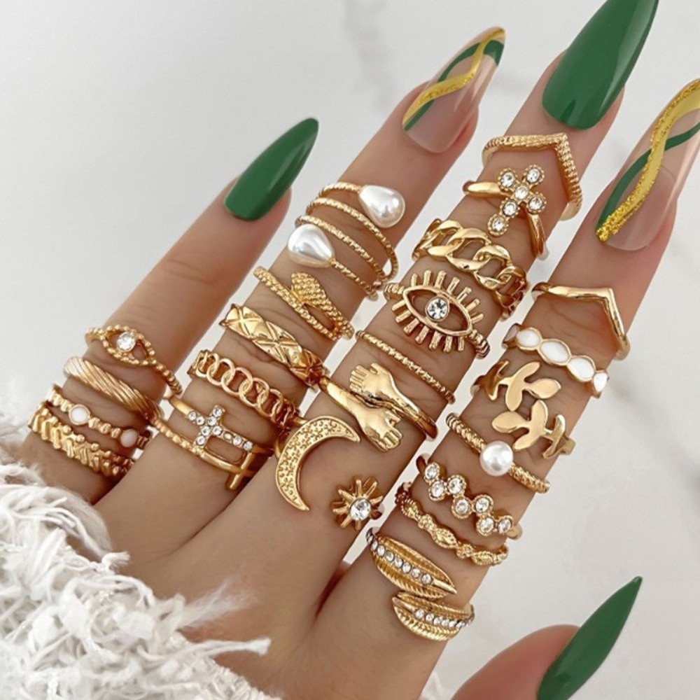 23 Pcs/Set Vintage Punk Ring S - Vintage Punk Knuckle Rings Set 评论和价格