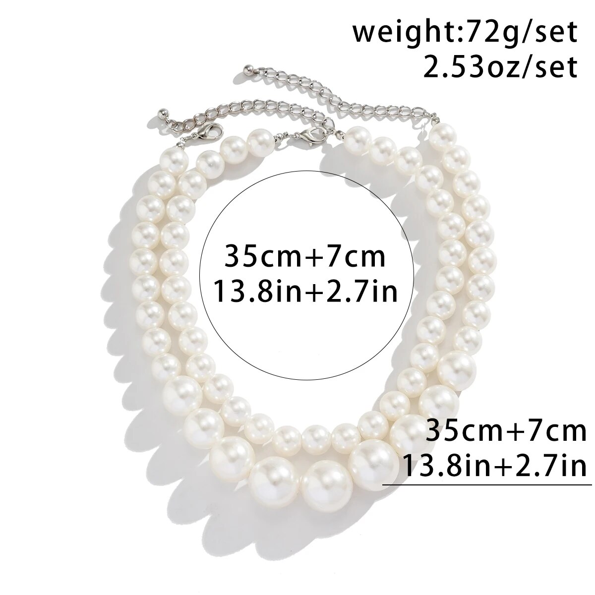 2Pcs/Set Exaggerated Big Imita - Pearl Choker Necklace Vintage 评论和价格