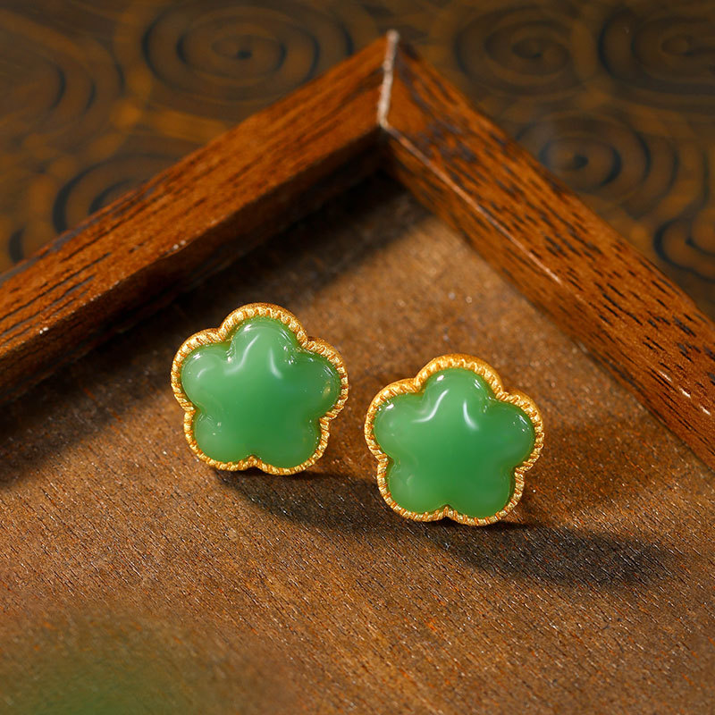 Green Natural Jade Clover Earr - Earrings 评论和价格
