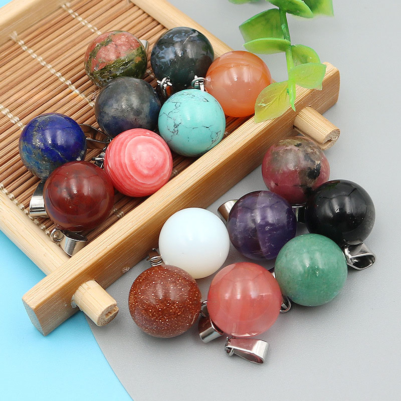 20pcs/ Bag 14mm  Natural Stone - Crystal Pendant Necklace Natural Stone 评论和价格