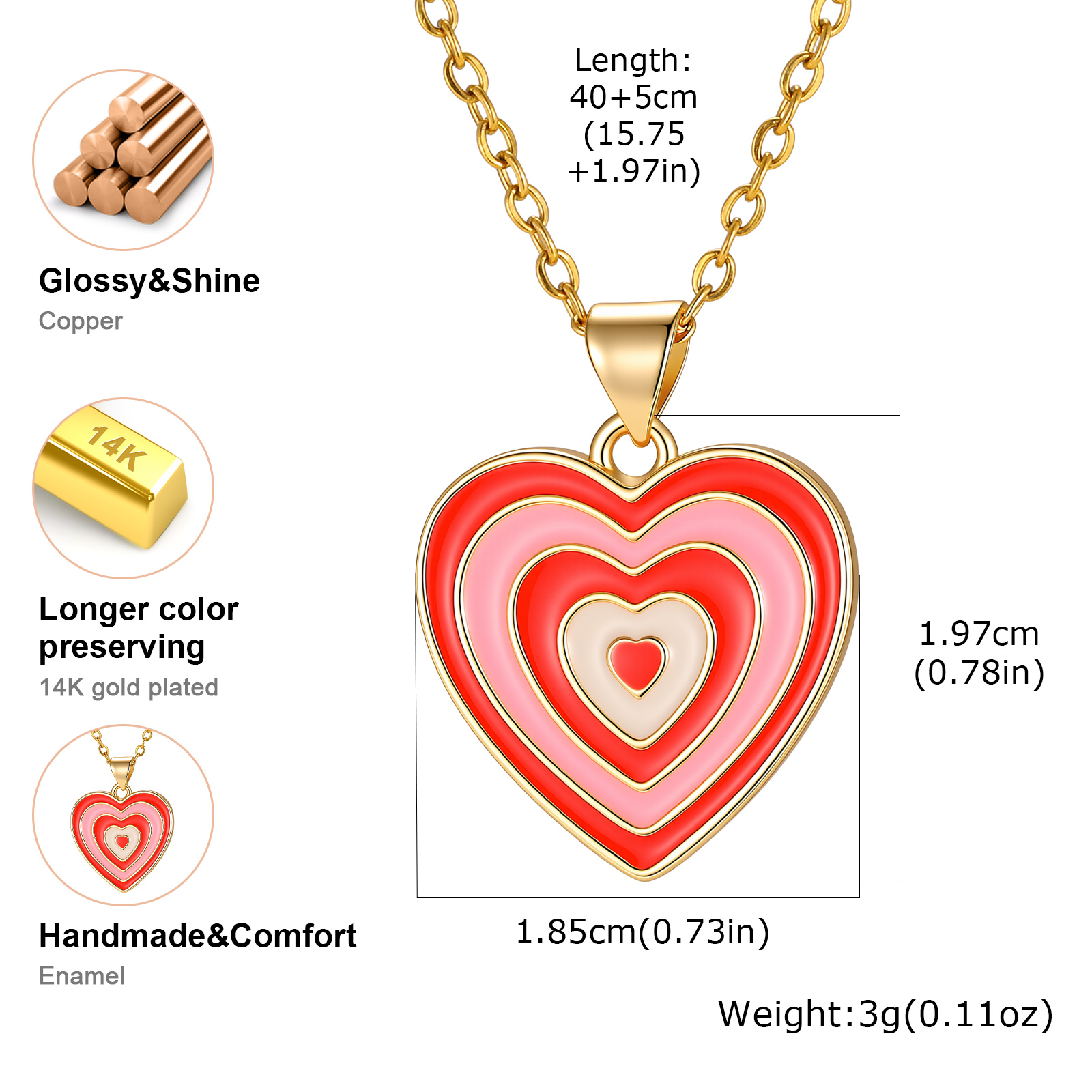 Y2K Style Layered Enamel Heart - Layered Pendant Necklace Aesthetic 评论和价格