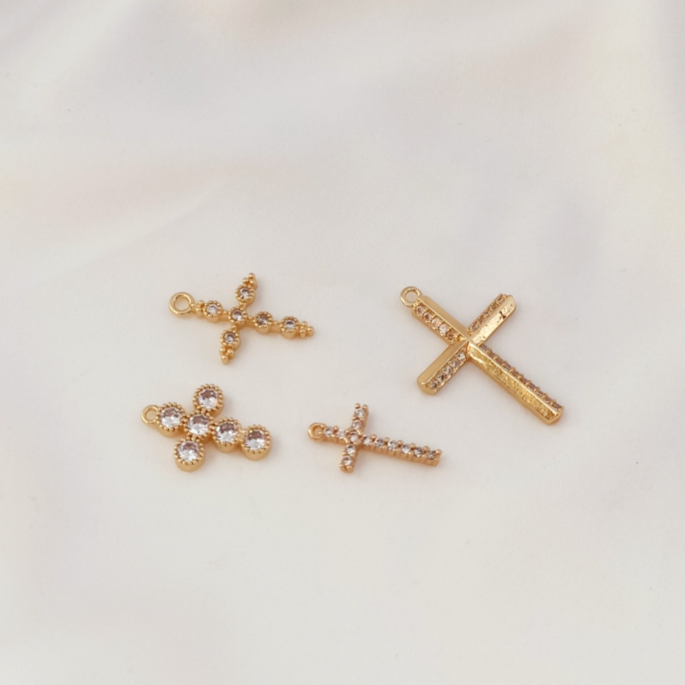 14K Gold-plated Zircon Cross P - Cross Pendant Necklace Gold 评论和价格