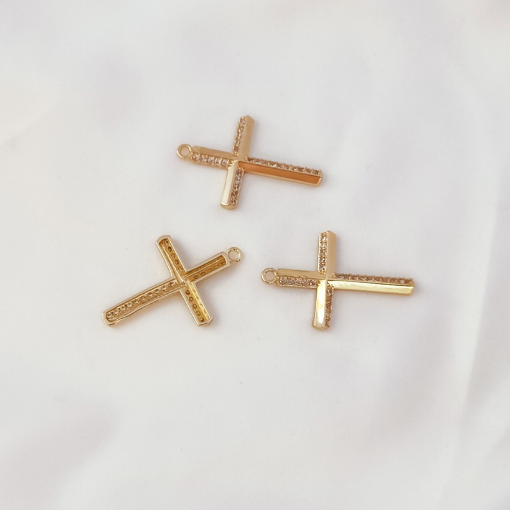 14K Gold-plated Zircon Cross P - Cross Pendant Necklace Gold 评论和价格