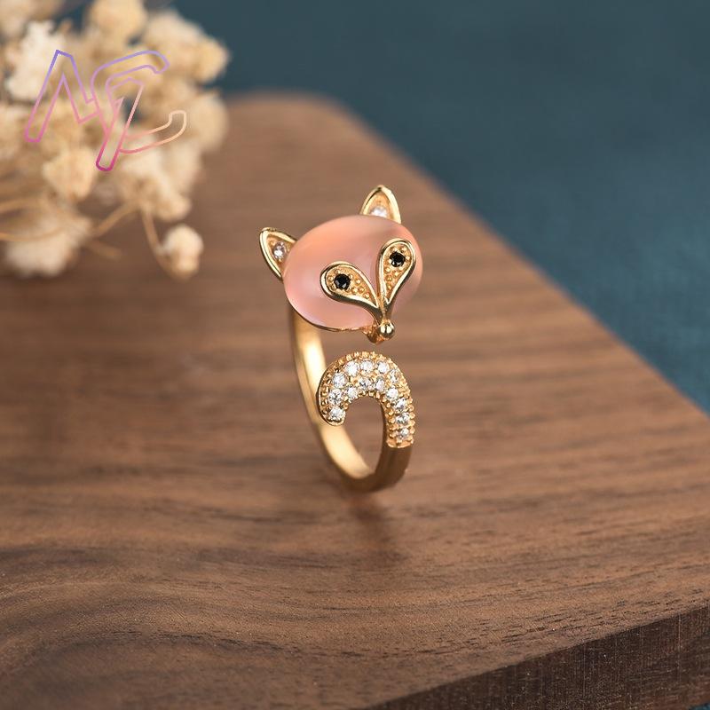 Pink Natural Jade Fox Rings Re - Rings 评论和价格
